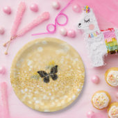 ヒマワリエレガントスパークルブラックバタフライ金ゴールド ペーパープレート (パーティー)