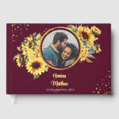 ヒマワリエレガントーBurgundy結婚写真金ゴールド ゲストブック (正面)