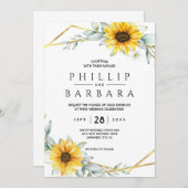 ヒマワリエレガント幾何金ゴールド 招待状 (正面/裏面)