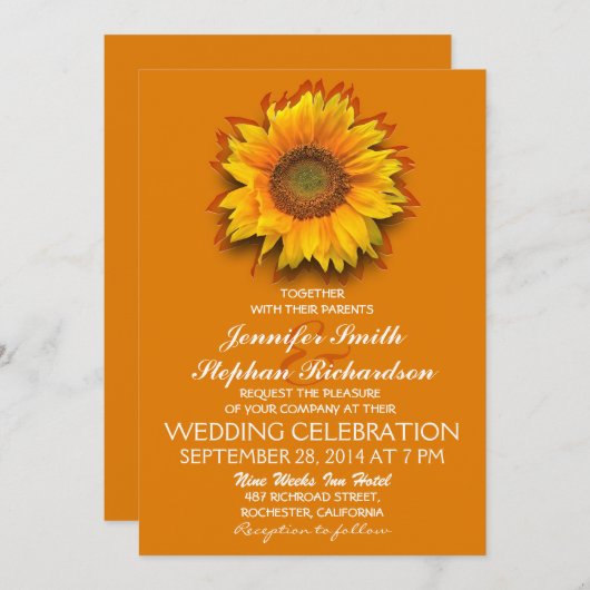 ヒマワリオレンジイエロー結婚式招待状 招待状 (正面/裏面)