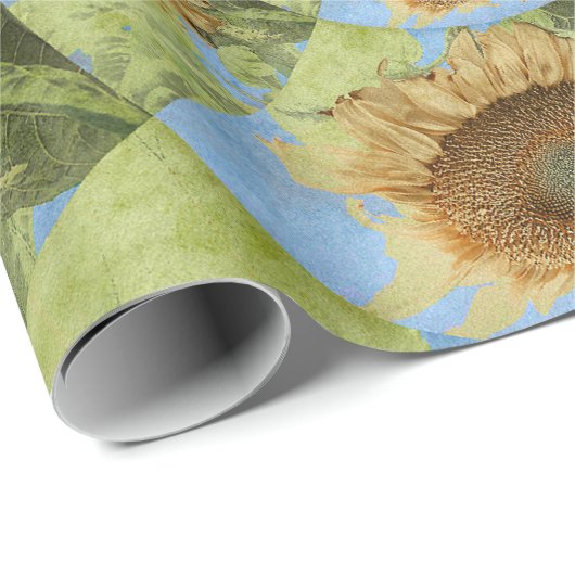ヒマワリカントリーフローライエローグリーンモノグラム ラッピングペーパー (ロールコーナー)