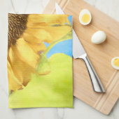 ヒマワリカントリ素朴ーブルーイエローウォーターカラー キッチンタオル (四つ折り)