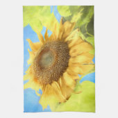 ヒマワリカントリ素朴ーブルーイエローウォーターカラー キッチンタオル (縦)