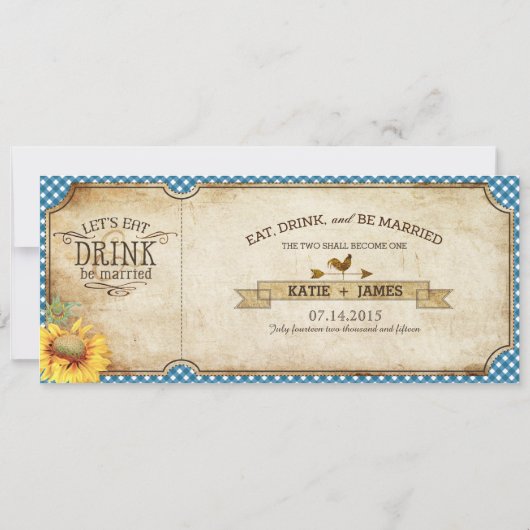 ヒマワリギンガムチェックカントリーピクニ結婚ックズ 招待状 (裏面)