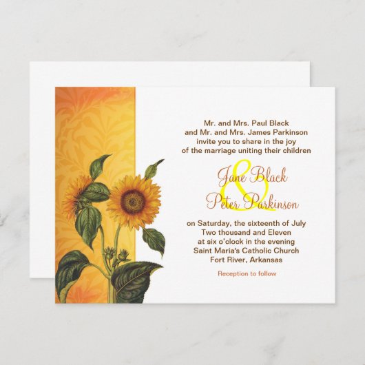 ヒマワリクラシック結婚式招待状 招待状 (正面/裏面)