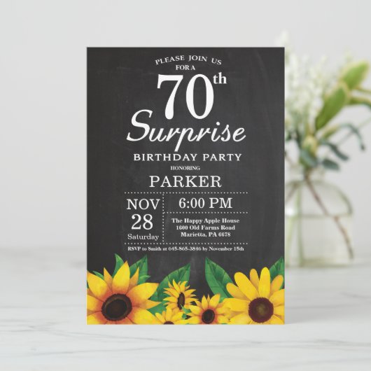 ヒマワリサプライズ70th誕生日招待状 招待状 (スタンド正面)