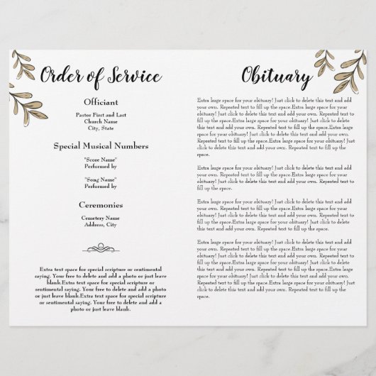 ヒマワリシンプルー写真葬儀プログラム予算 (裏面)