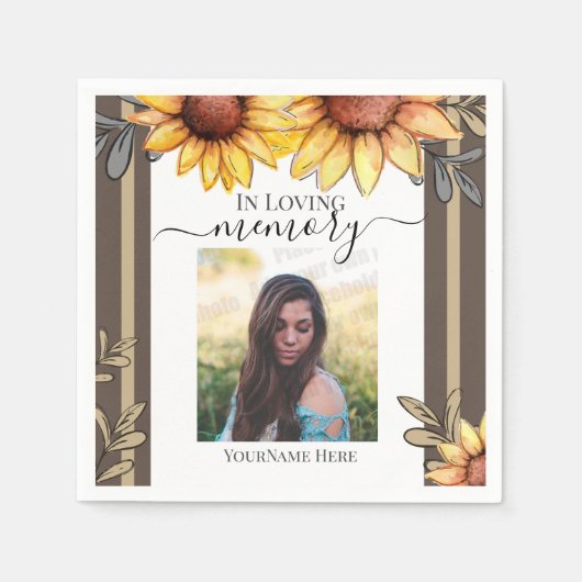 ヒマワリシンプルー写真葬儀記念 スタンダードカクテルナプキン (正面)