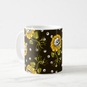 ヒマワリスカルの継ぎ目のない模様 コーヒーマグカップ (正面左)