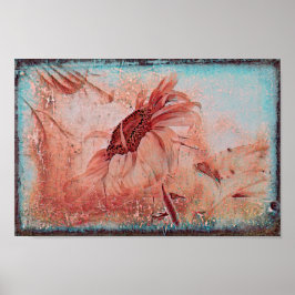 ヒマワリティール（緑がかった色）ブラウンセピアヴィンテージアンティークテクスチャ ポスター