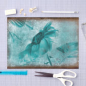 ヒマワリティール(緑がかった色)ブルーヴィンテージアンティーク組織 薄葉紙 (クラフト)