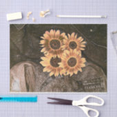 ヒマワリデニムイエローブラウン素朴ヴィンテージアート 薄葉紙 (クラフト)