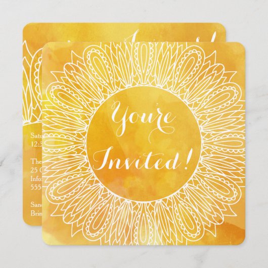 ヒマワリデライト黄とオレンジの水彩 招待状 (正面/裏面)