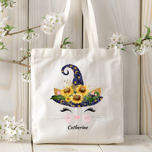 ヒマワリハロウィッチキャット子猫パーソナライズされた トートバッグ