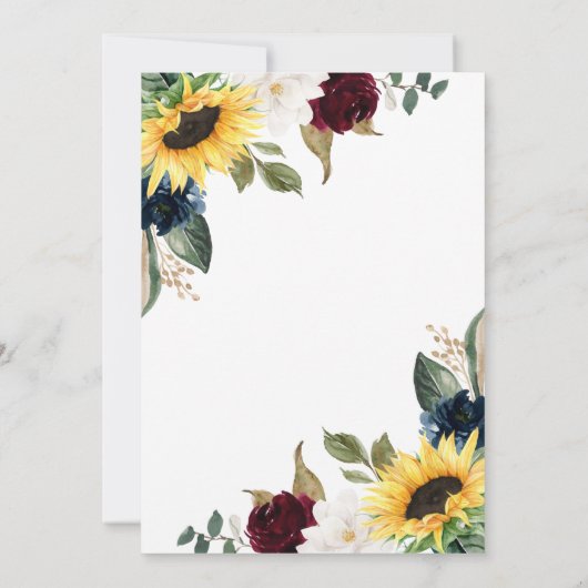 ヒマワリバラとマグノリア素朴をテーマ結婚にした 招待状 (裏面)