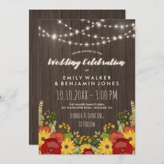 ヒマワリバラストリングラ素朴イトバ結婚ーンズ 招待状 (正面/裏面)