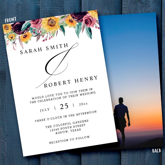 ヒマワリバラブルゴーニュ素朴秋写真結婚の写真 招待状