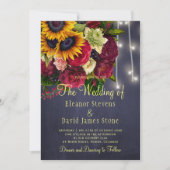 ヒマワリバラ素朴な冬のライト海軍結婚の 招待状 (正面)