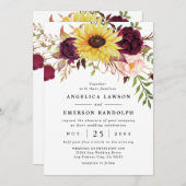 ヒマワリバーガンディレッド赤面牡丹バラズ 招待状 (正面/裏面)