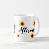 ヒマワリパーソナライズされたの水色 コーヒーマグカップ (正面右)