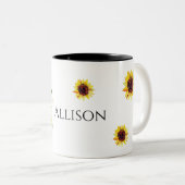 ヒマワリパーソナライズされたの水色 ツートーンマグカップ (正面右)