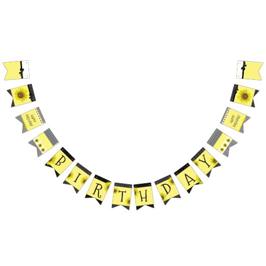 ヒマワリパーソナライズされた誕生日パーティーバナー バンティングフラッグ (全)