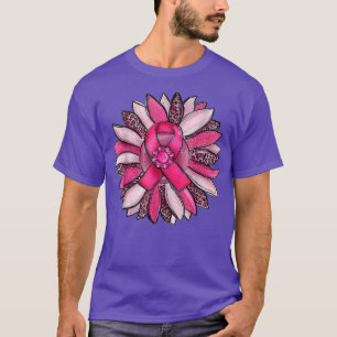 ヒマワリピンクリボンピンク乳癌認識度 Tシャツ