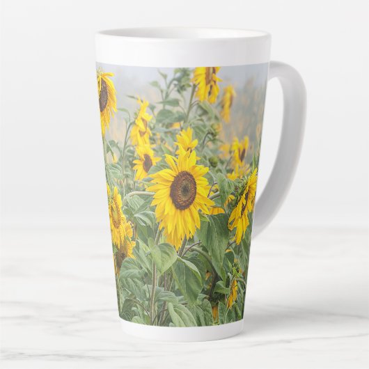 ヒマワリフィールドイエローグリーンビューティフルフローラ カフェラテマグ (右アングル)