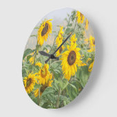ヒマワリフィールドイエローグリーンビューティフルフローラ ラージ壁時計 (傾斜)