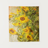 ヒマワリフィールドイエローグリーン素朴ヴィンテージ タペストリー (正面)