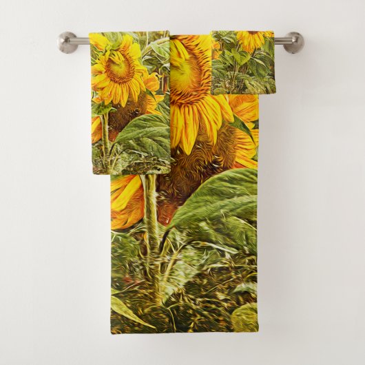 ヒマワリフィールドヴィンテージグリーンイエローカントリー バスタオルセット (インサイチュ)
