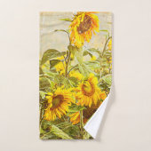 ヒマワリフィールドヴィンテージグリーンイエローカントリー バスタオルセット (ハンドタオル)