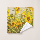 ヒマワリフィールドヴィンテージグリーンイエローカントリー バスタオルセット (ウォッシュタオル)