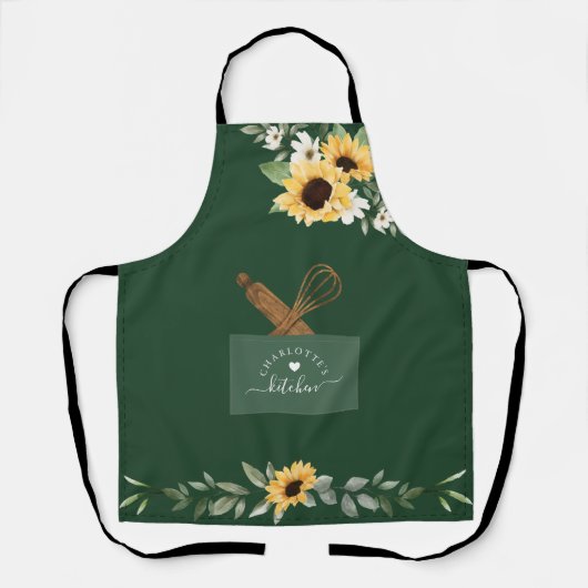 ヒマワリフェイクポケットと木製スプーンとウィスク エプロン (正面)