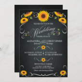 ヒマワリフローラはっきりしたヴィンテージ結婚ズ 招待状 (正面/裏面)