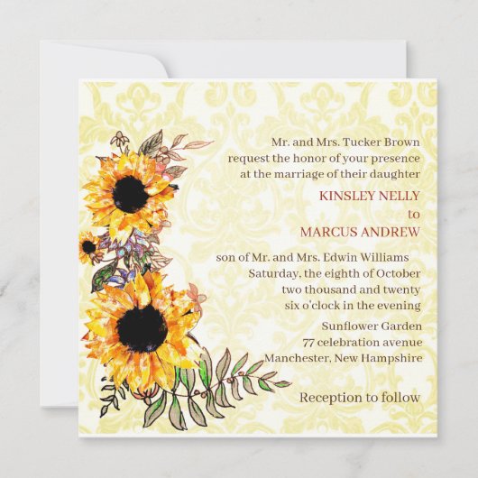 ヒマワリフローライ素朴ロ結婚ーズ 招待状 (正面)