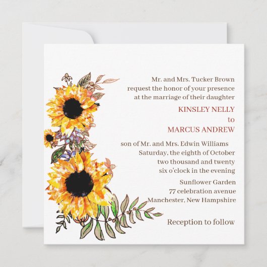 ヒマワリフローライ素朴ロ結婚ーズ 招待状 (正面)