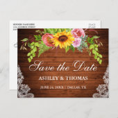 ヒマワリフローラウッドレース日付保存 インビテーションポストカード (正面/裏面)