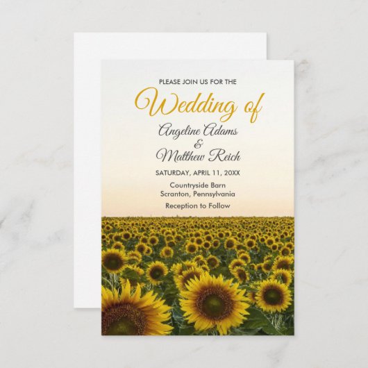 ヒマワリフローラエレガント水結婚色 招待状 (正面/裏面)