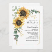 ヒマワリフローラグリーナリーユーカリブライダルシャワー 招待状 (正面/裏面)