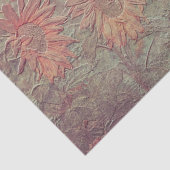 ヒマワリフローラティール（緑がかった色）コーラルピンクのテクスチャーグランジ 薄葉紙 (詳細)