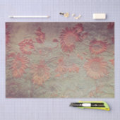 ヒマワリフローラティール（緑がかった色）コーラルピンクのテクスチャーグランジ 薄葉紙 (クラフト)