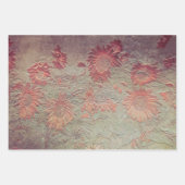 ヒマワリフローラティール（緑がかった色）コーラルピンクテクスチャグランジ ラッピングペーパーシート (正面2)