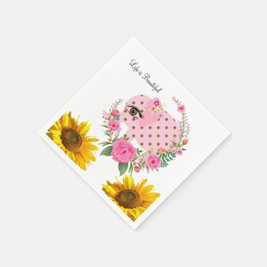 ヒマワリフローラピンクゾウ紙ナプキンス スタンダードカクテルナプキン (角)