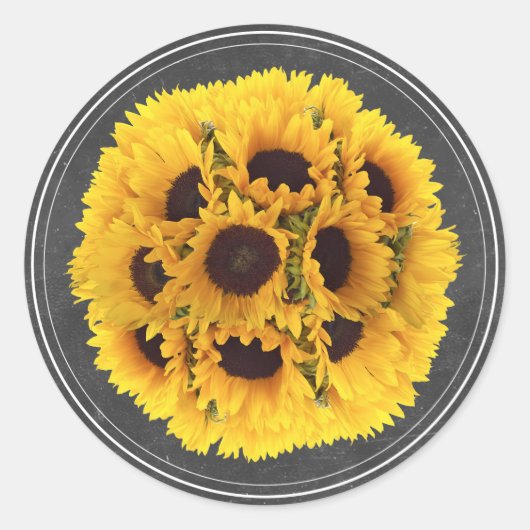 ヒマワリフローラブーケチャック素朴ボ結婚ード ラウンドシール (正面)