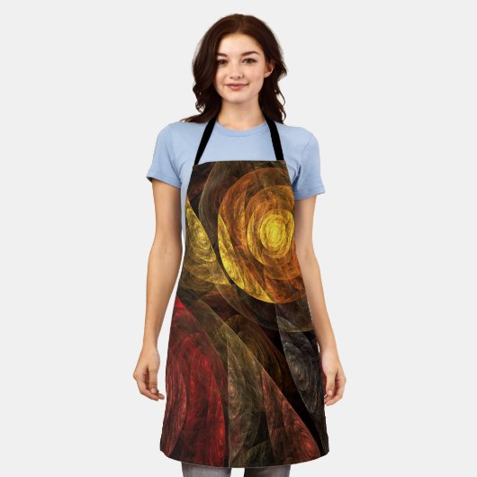 ヒマワリフローラモダン抽象芸術アートパターン エプロン (着用した状態)