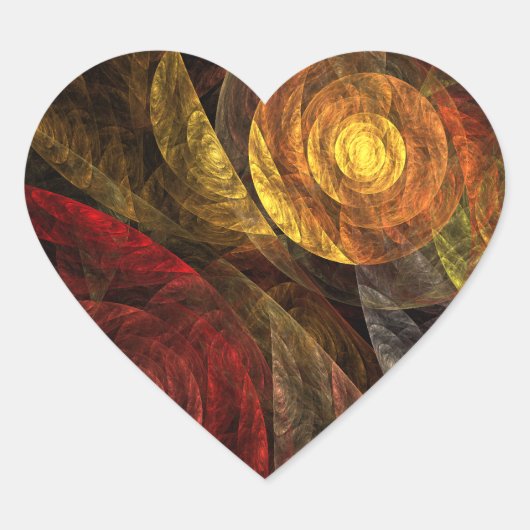 ヒマワリフローラモダン抽象芸術アートパターン ハートシール (正面)