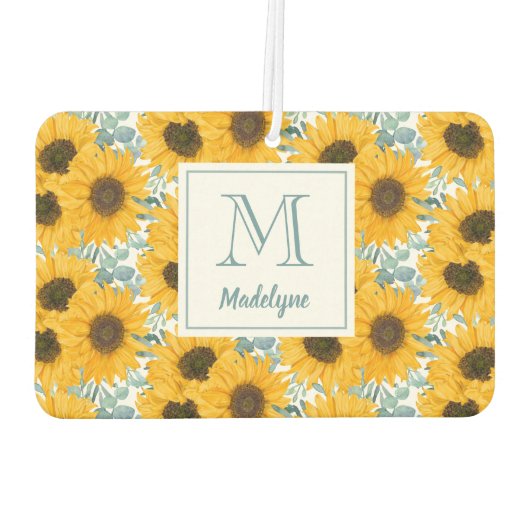 ヒマワリフローラモノグラムパーソナライズされた名 カーエアーフレッシュナー (裏面)