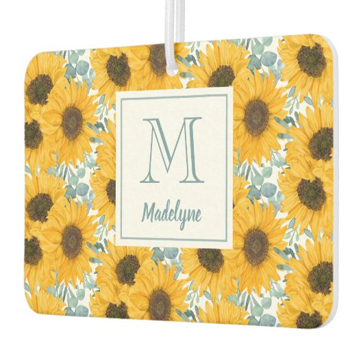 ヒマワリフローラモノグラムパーソナライズされた名 カーエアーフレッシュナー (左)