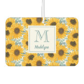 ヒマワリフローラモノグラムパーソナライズされた名 カーエアーフレッシュナー (正面)